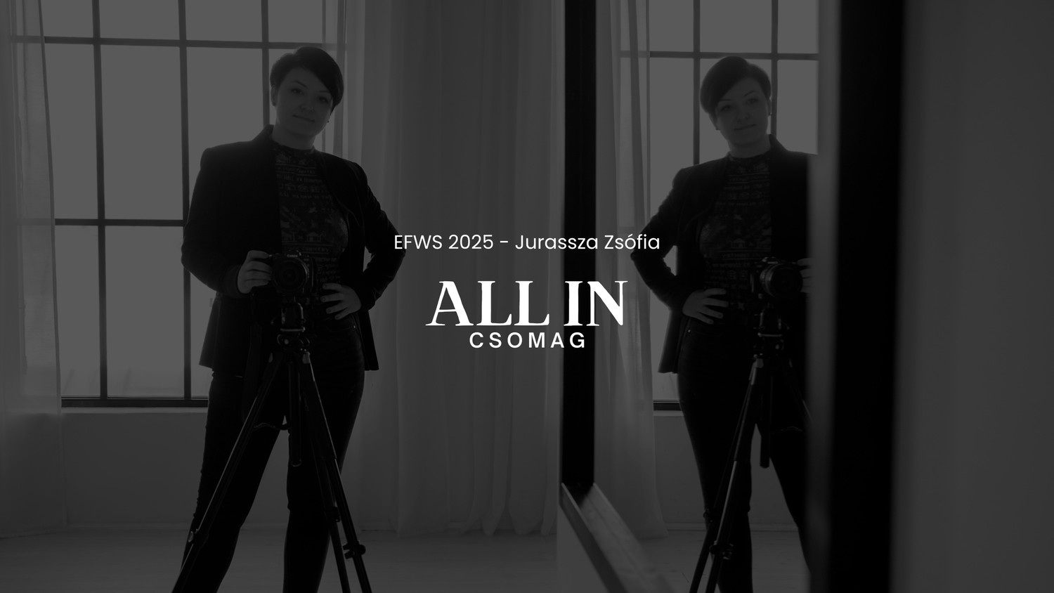 Black and white fashion editorial for ALL IN CSOMAG FWS 2025 by Jurassza Zsófia featuring a model in a dark suit.