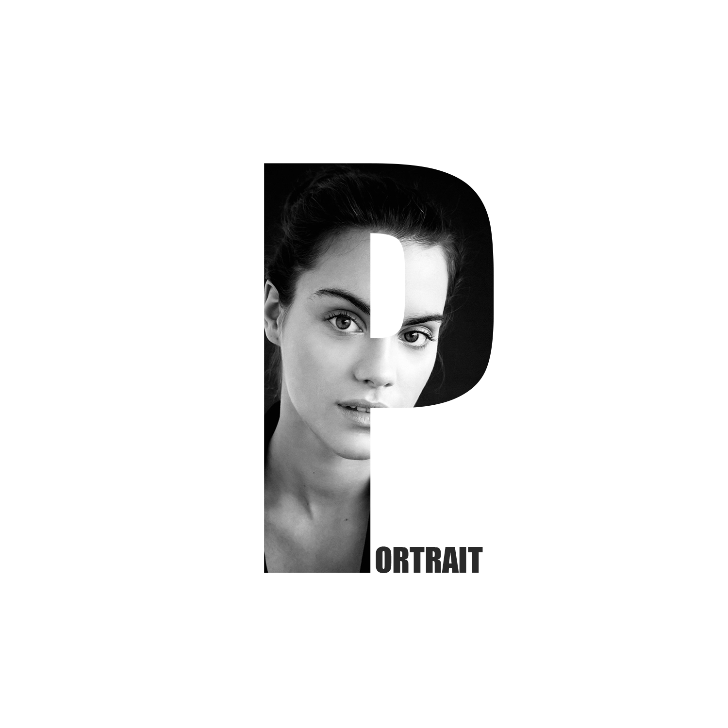 Black and white portrait logo featuring a womans face integrated into the letter P with the word PORTRAIT below.