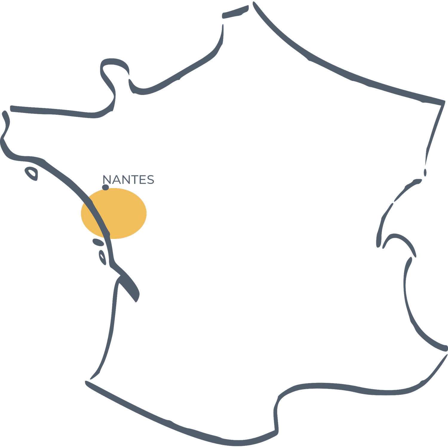 A detailed map showing part of France with major cities marked and a yellow sun icon in the corner.