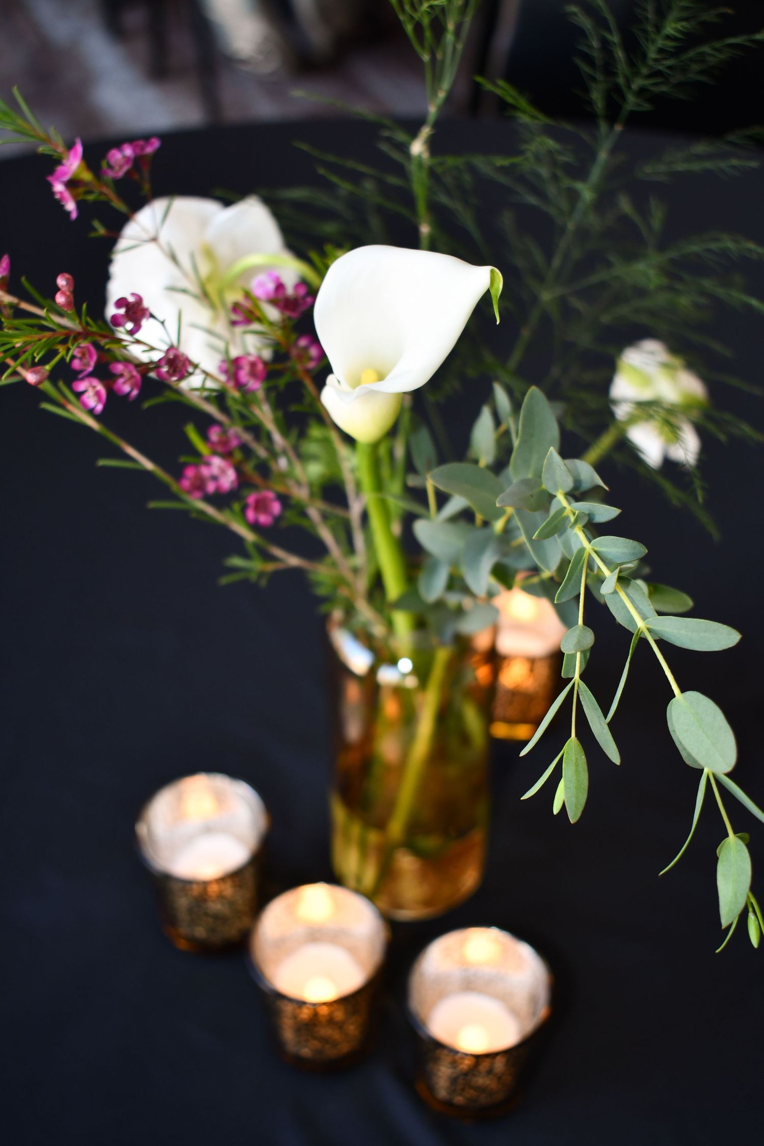 artistic shot of floral centerpiece