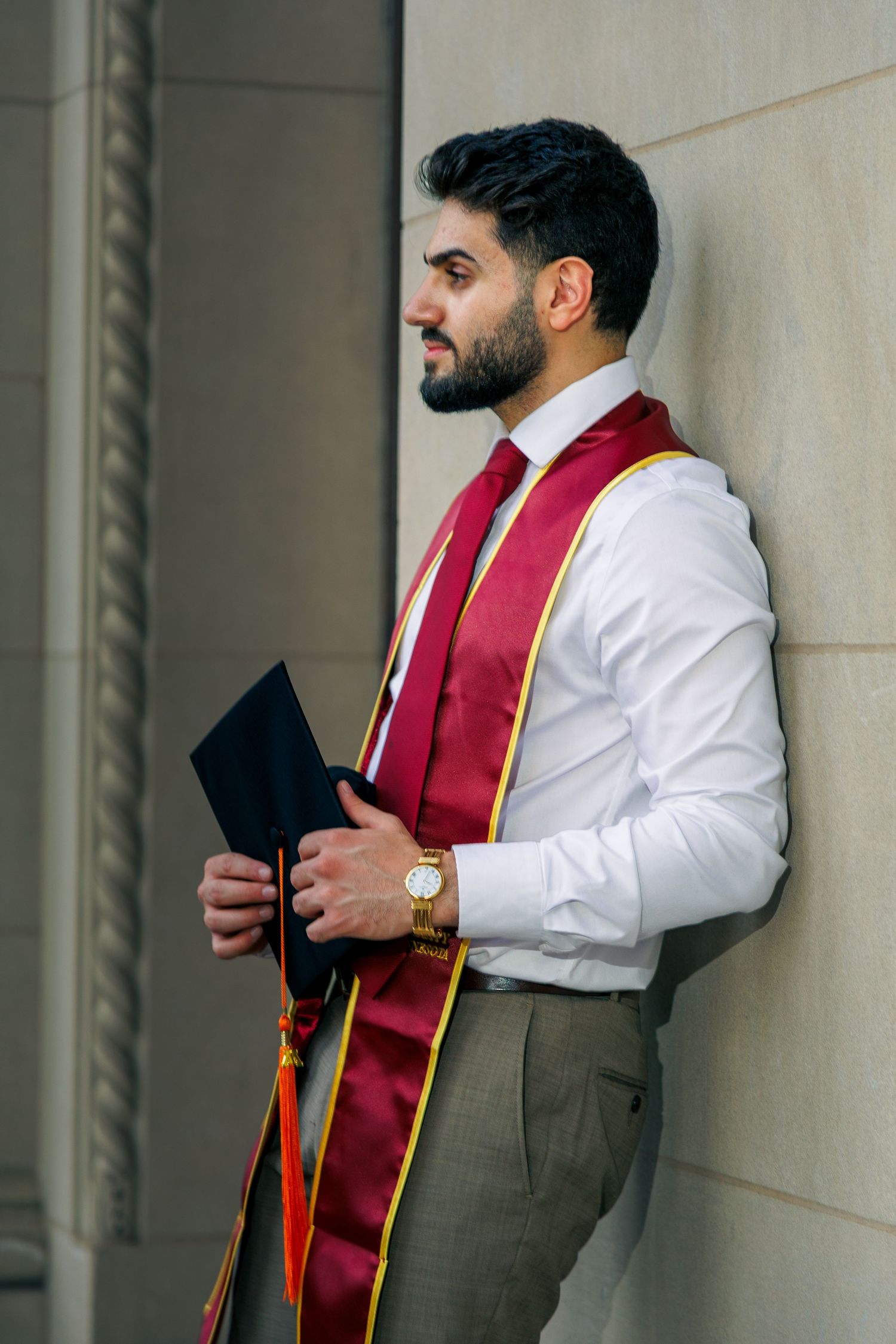 Graduation portrait of student, taken at the University of Minnesota Twin Cities.