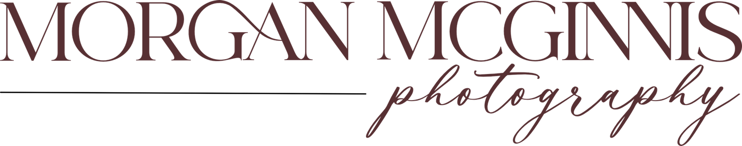 Elegant calligraphic logo design for Morgan McGinnis Photography in dark gray text on white background.