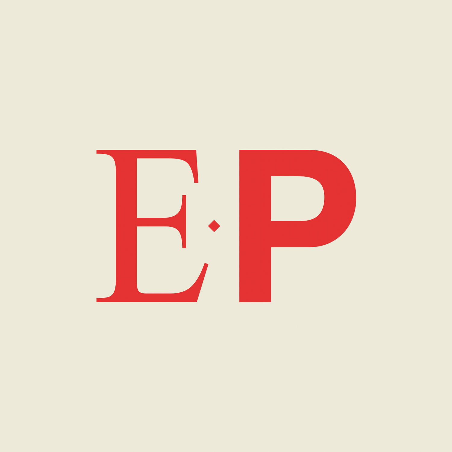 Elegant red E·P monogram logo on a cream background for a wedding or event brand.