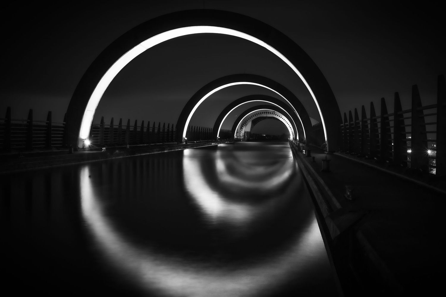 Falkirk Wheel at Night in Black + White