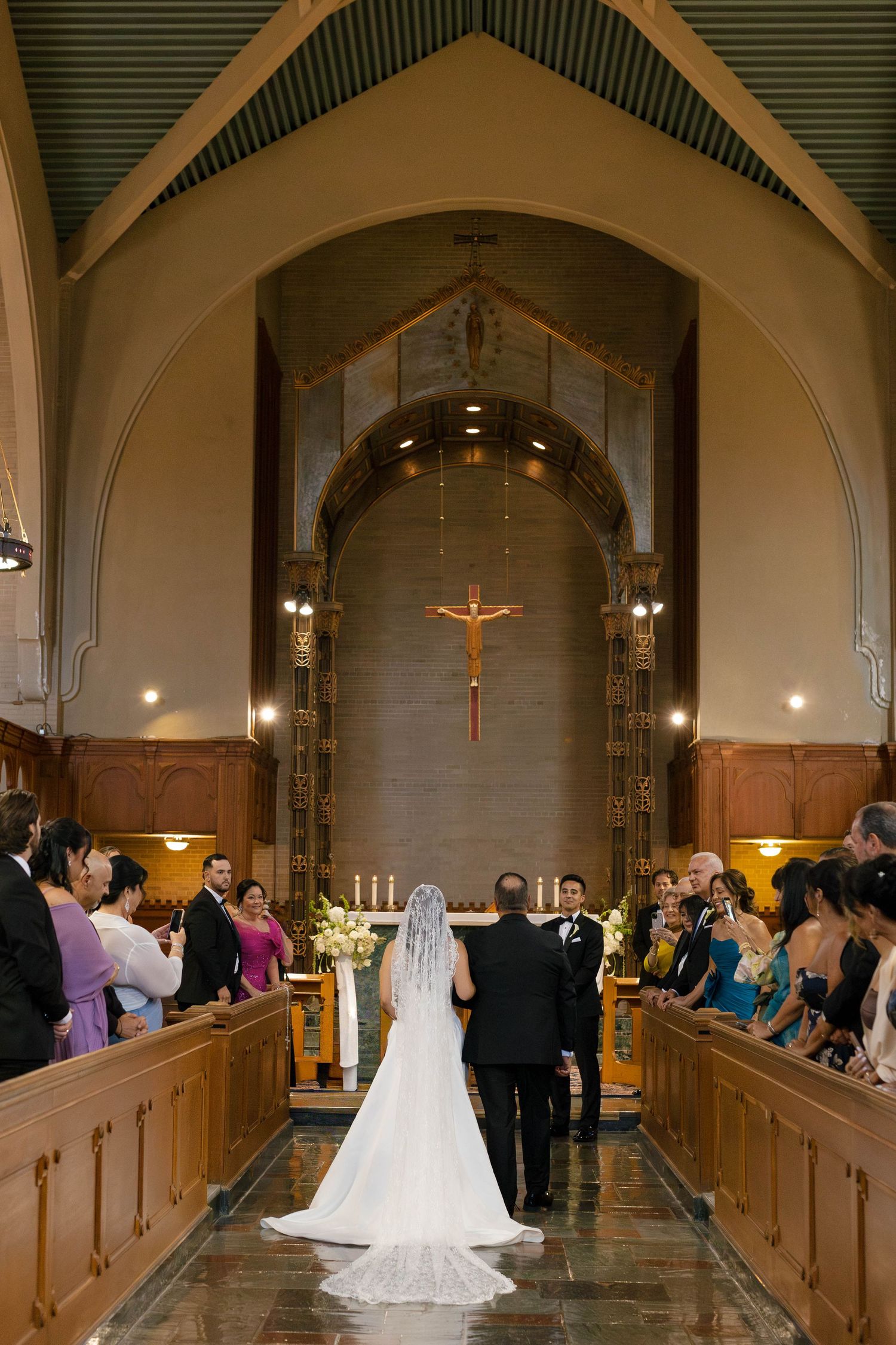 Catholic wedding ceremony at Our Lady of Providence Chapel at Aldrich Mansion in Rhode Island.