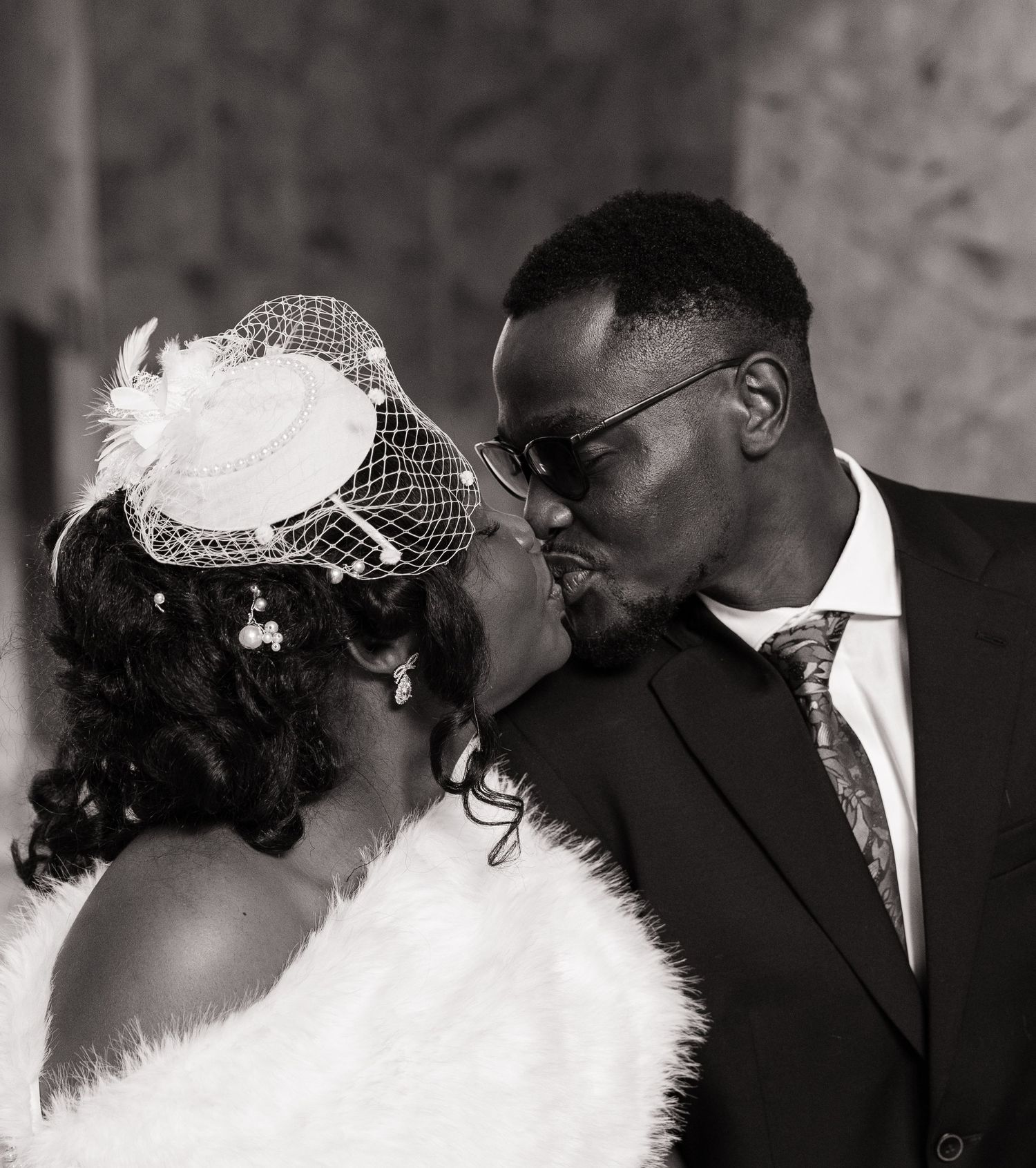 Newlyweds sharing a kiss inside the Washington State Capitol in Olympia