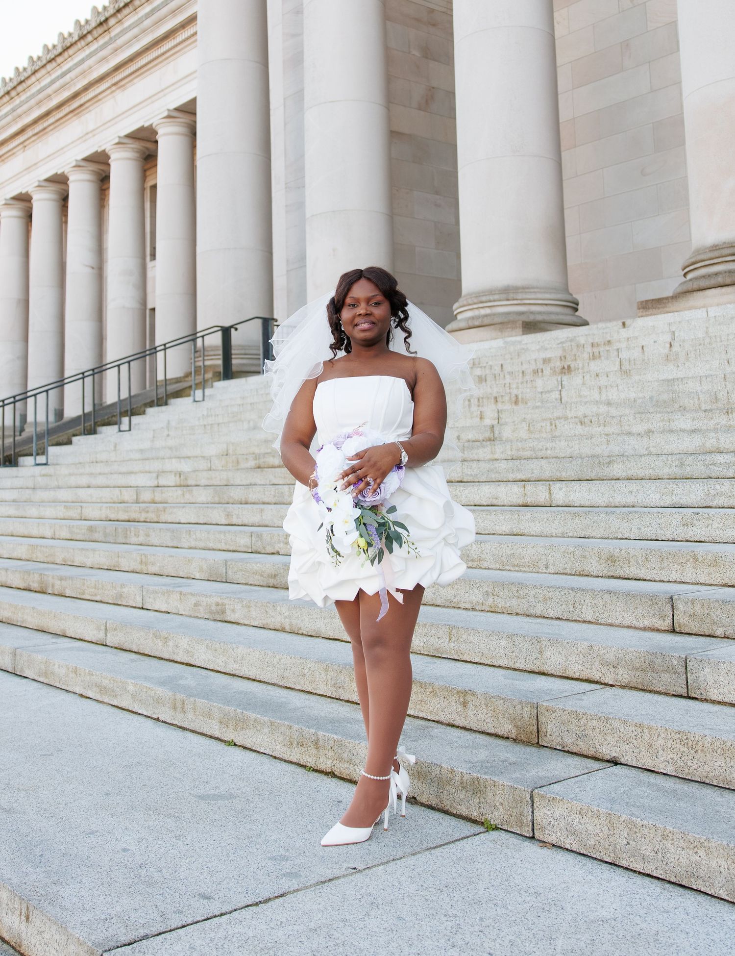 Bridal portrait on the steps of the Washington State Capitol in Olympia