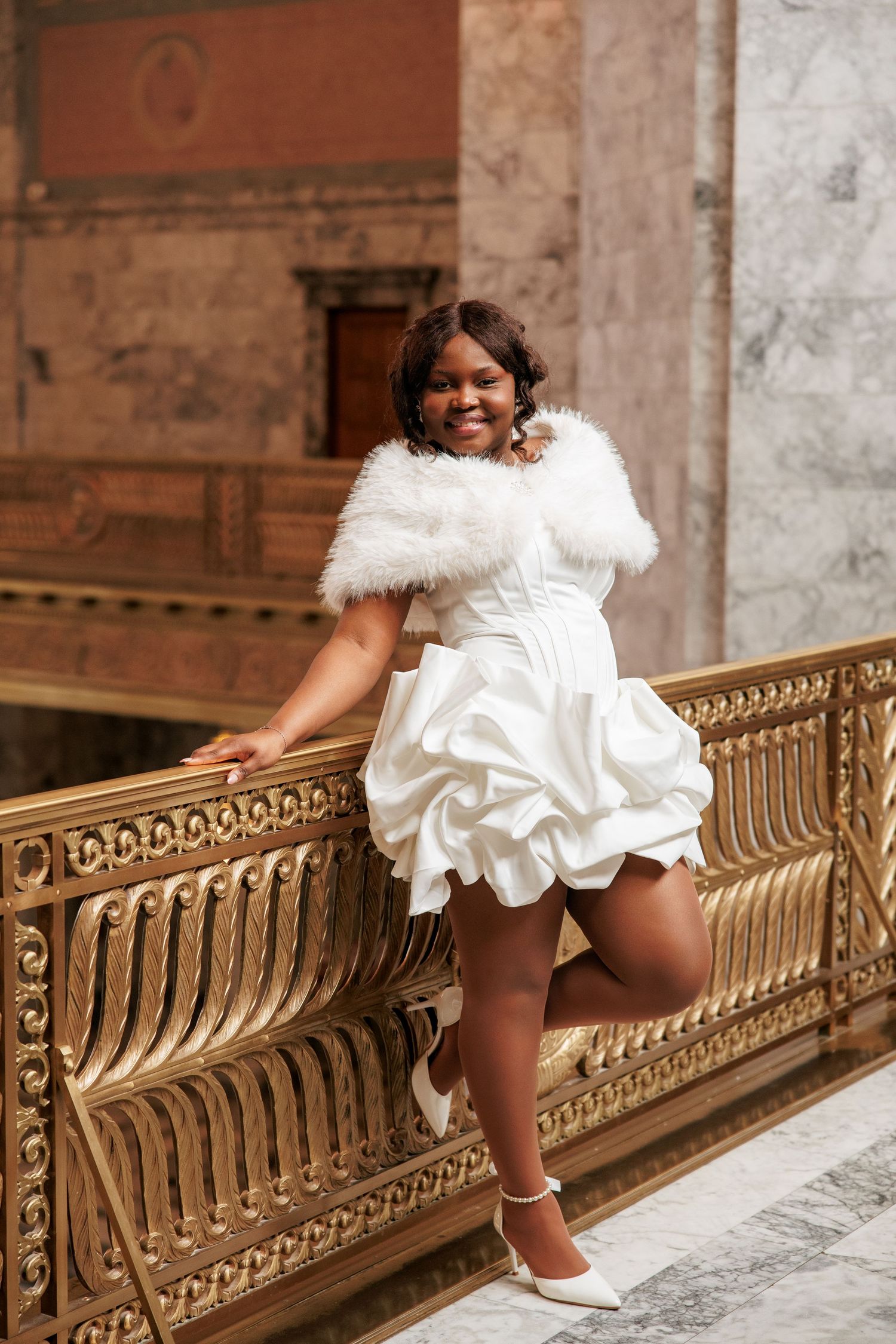 Elegant bridal portrait inside the Washington State Capitol in Olympia