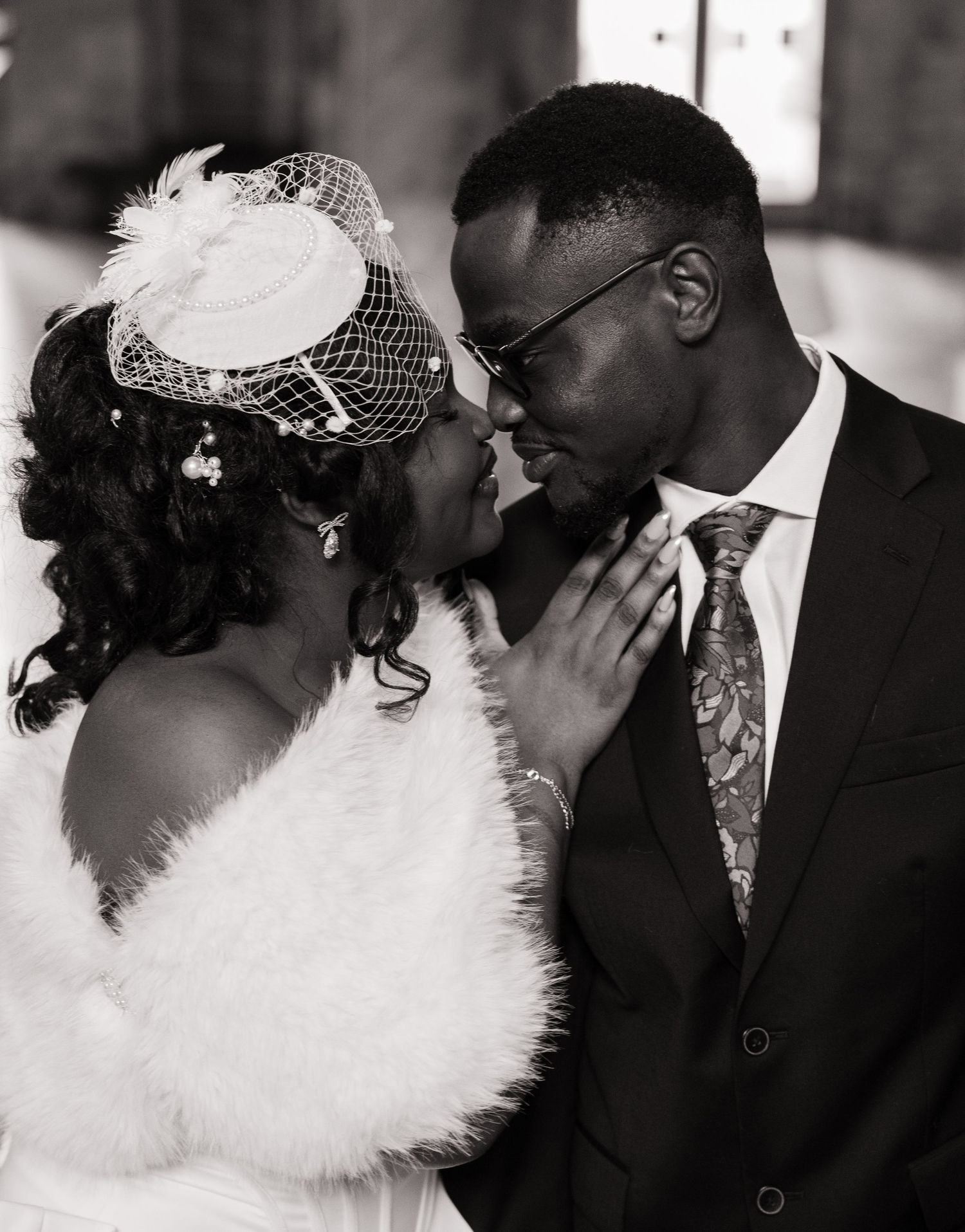 Romantic black and white portrait of newlyweds during their Olympia Capitol wedding