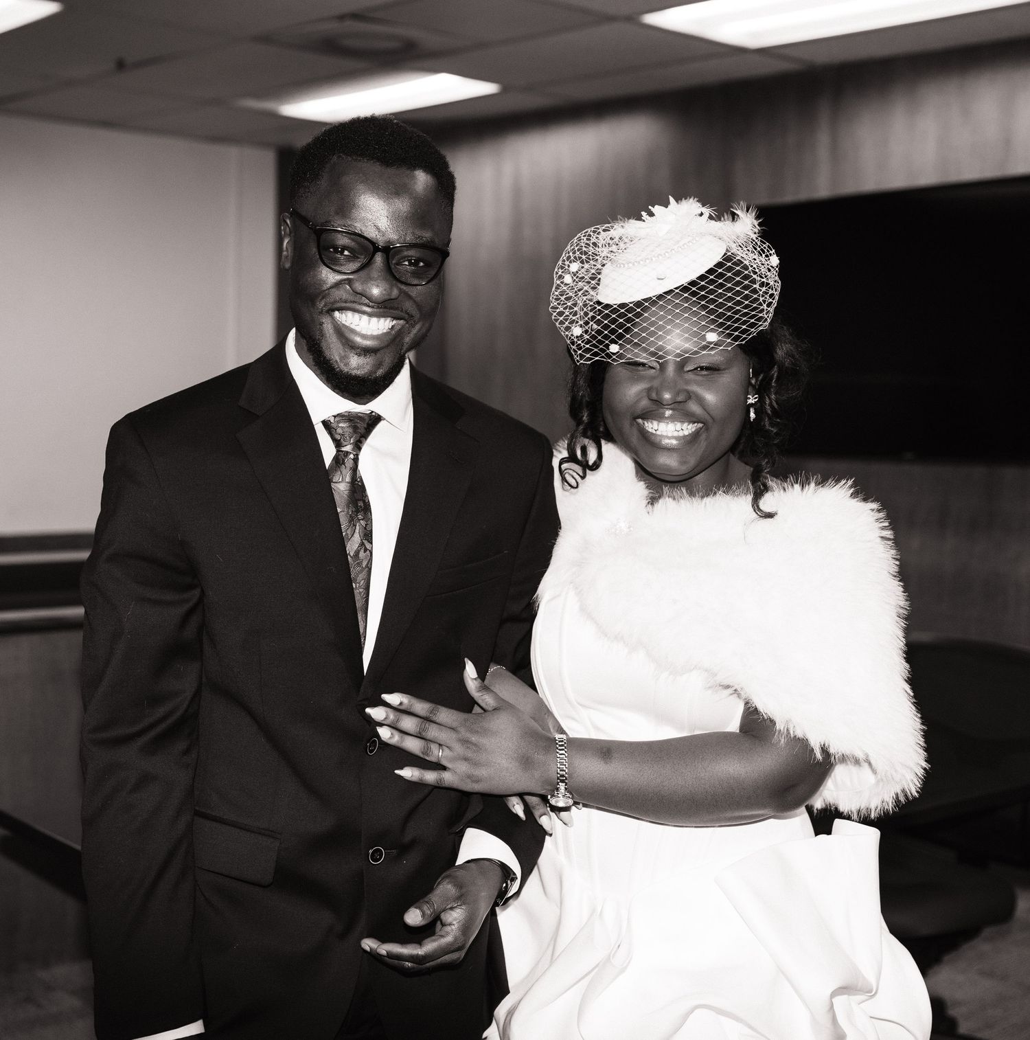 Newlyweds smiling together after their Washington State Capitol wedding in Olympia