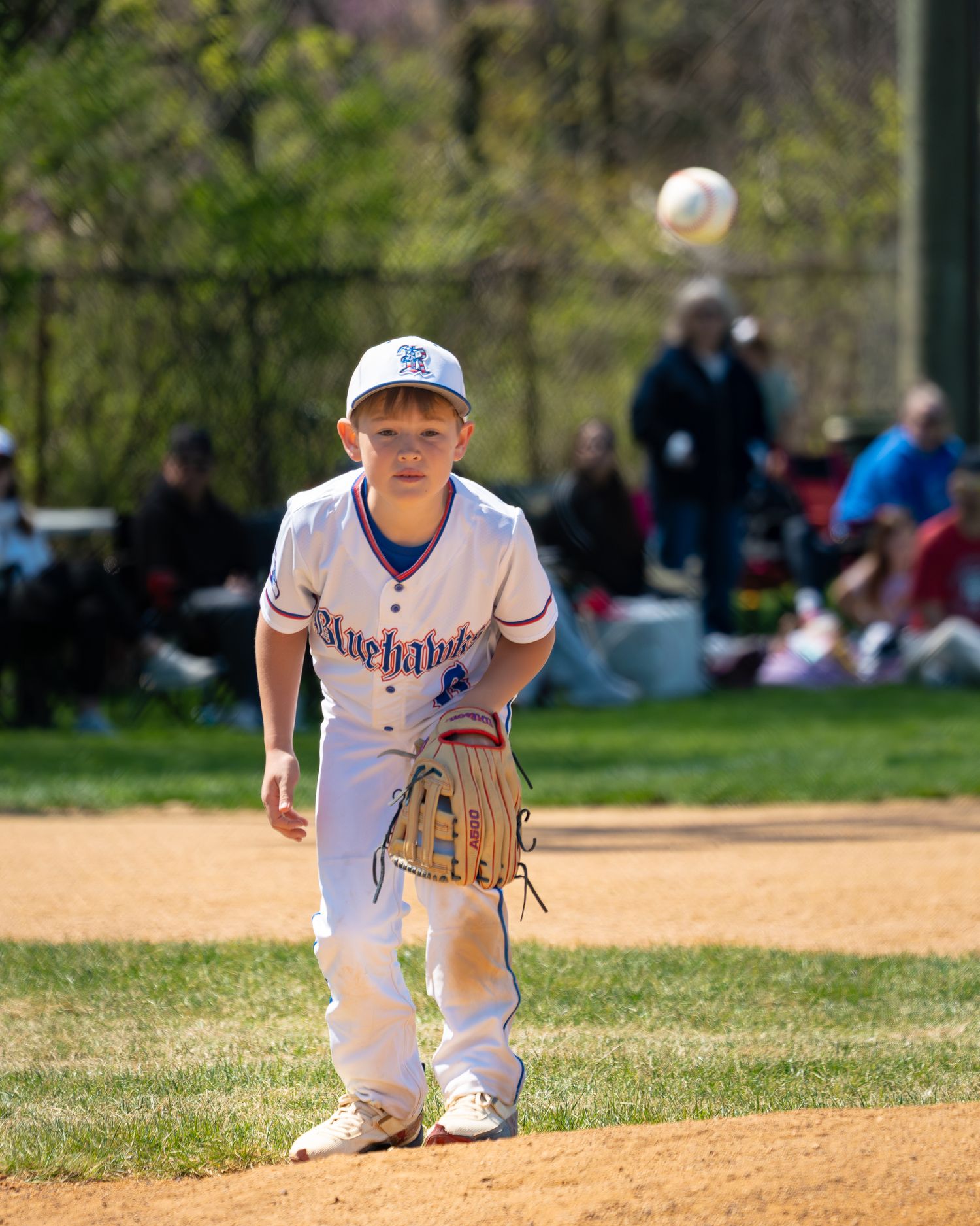 Baseball pitcher watching the ball being thrown to first for an out.