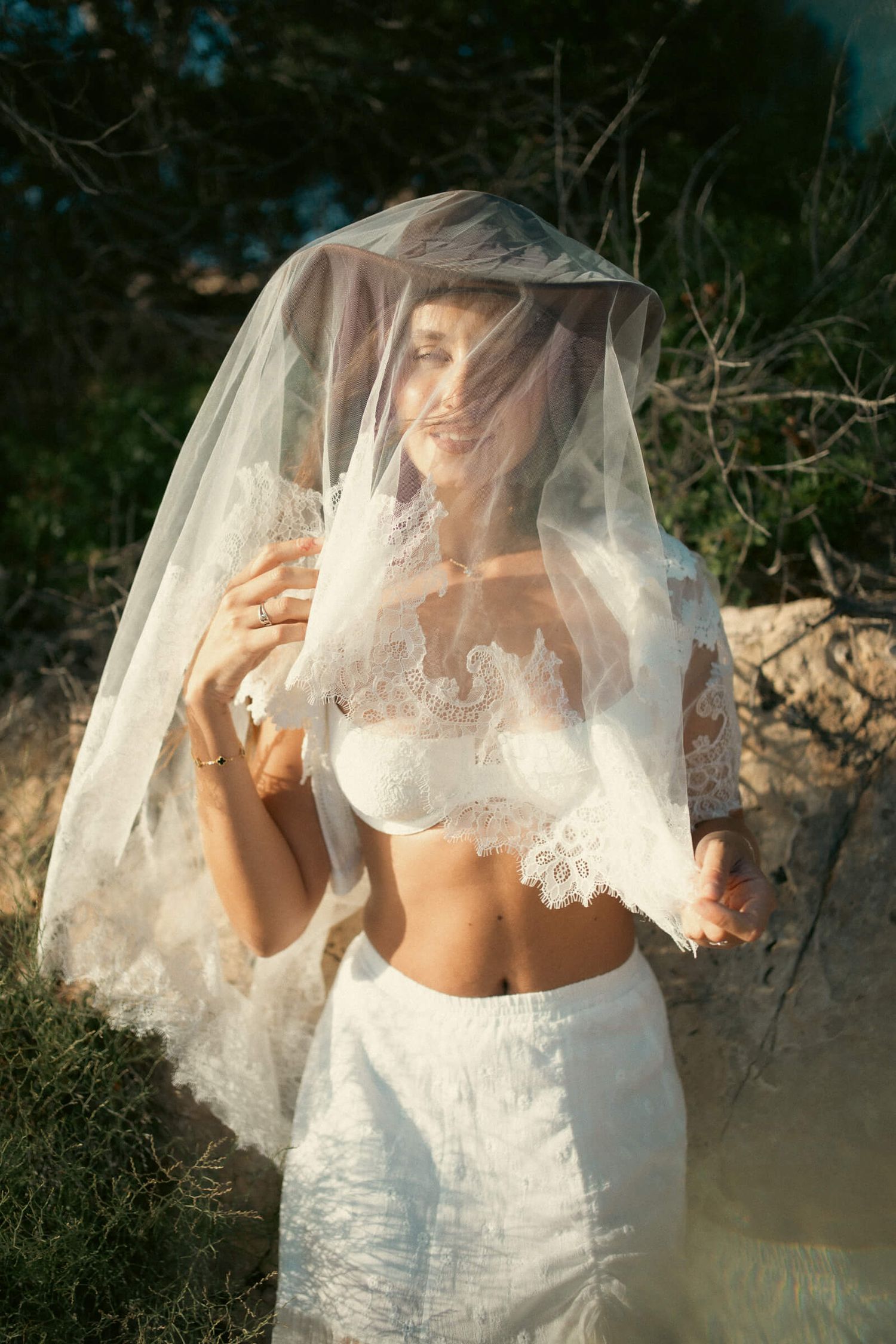 Film bridal portrait Mallorca, dreamy editorial photography, Sofi Ammann