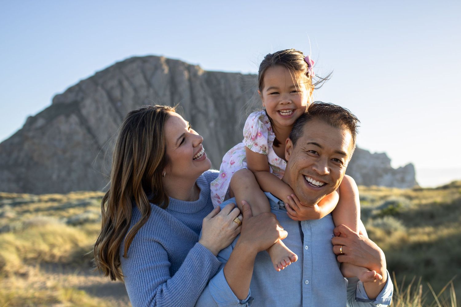 Family at golden hour in Morro Bay, Central Coast family photography