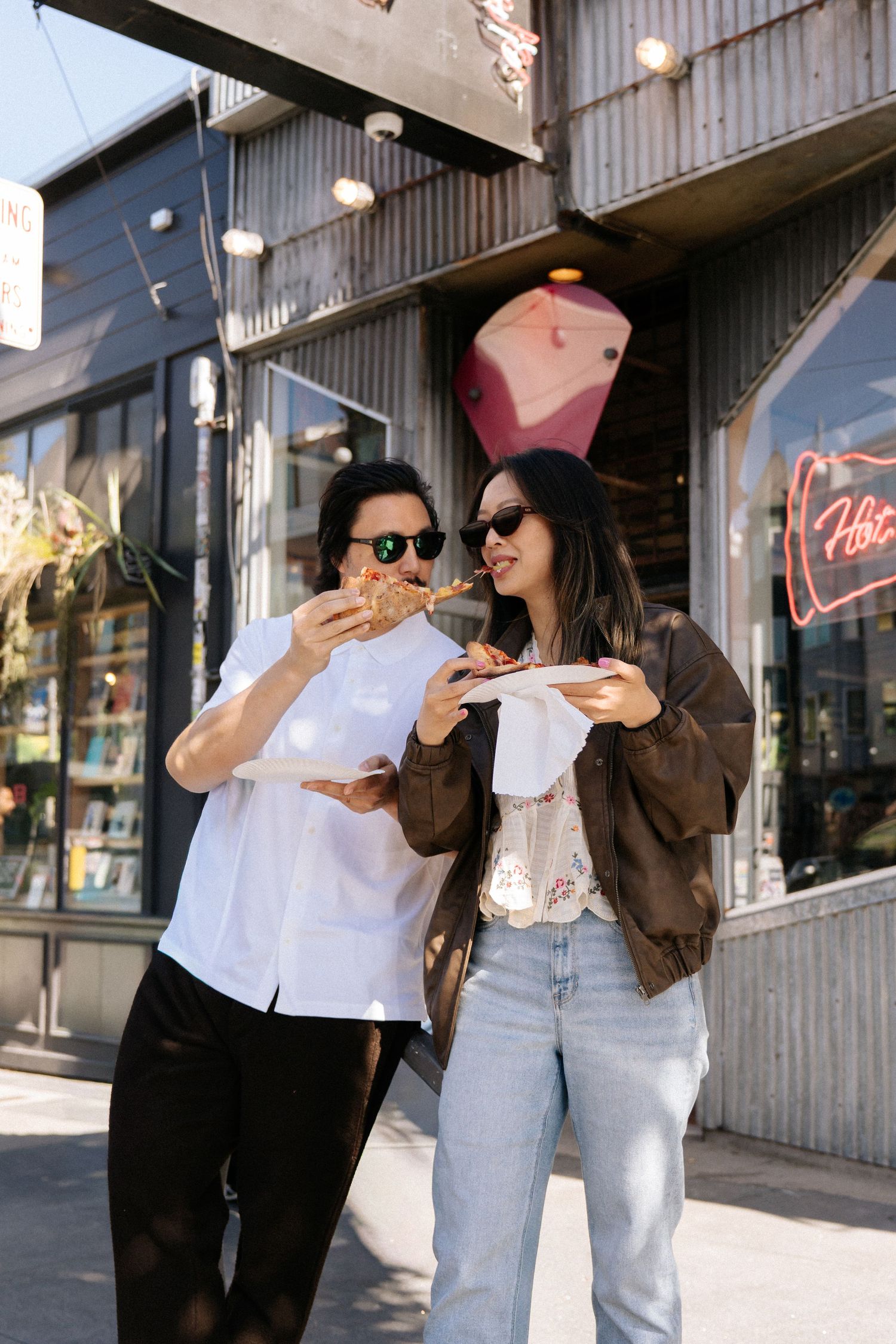 Cute pizza shop couples' photoshoot.