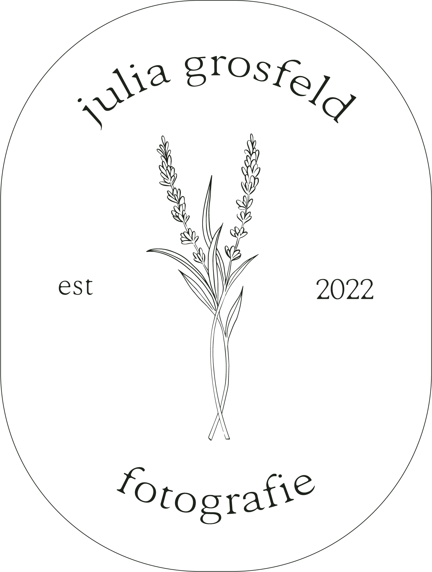 Vintage style circular logo featuring lavender stems and text for Julia Grosfeld Fotografie.