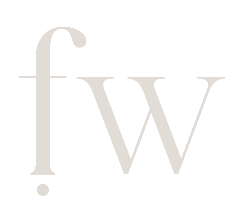 Simple black and white typography logo featuring the letters 'fw' in an elegant serif font.