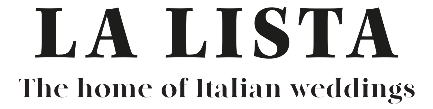 Black text logo for La Lista The Home of Italian Weddings against a dark background.