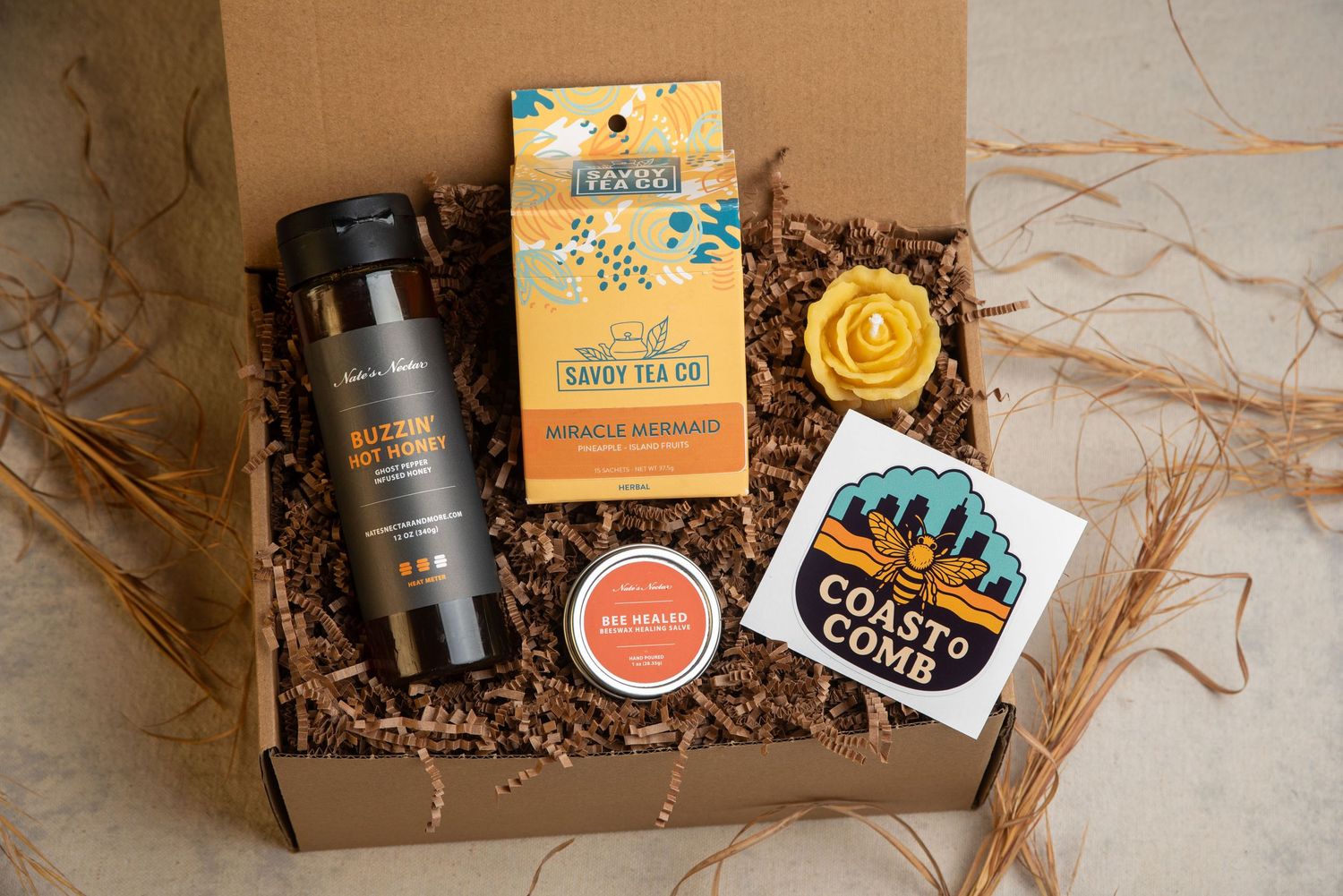 Honey products in a gift box.