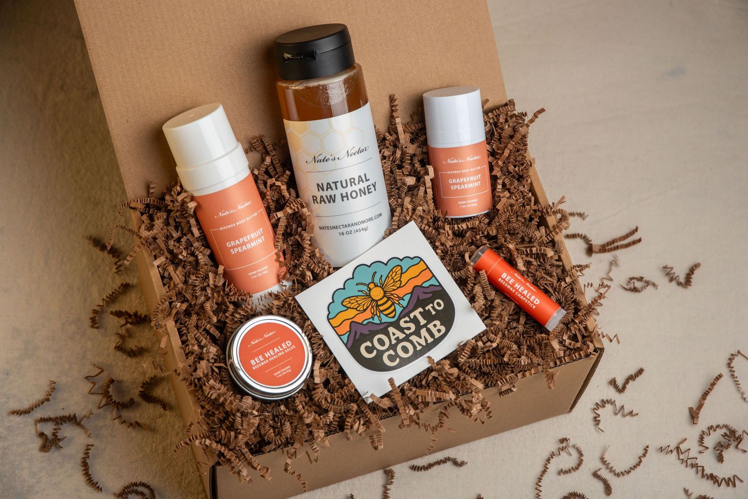 Honey products in a gift box.