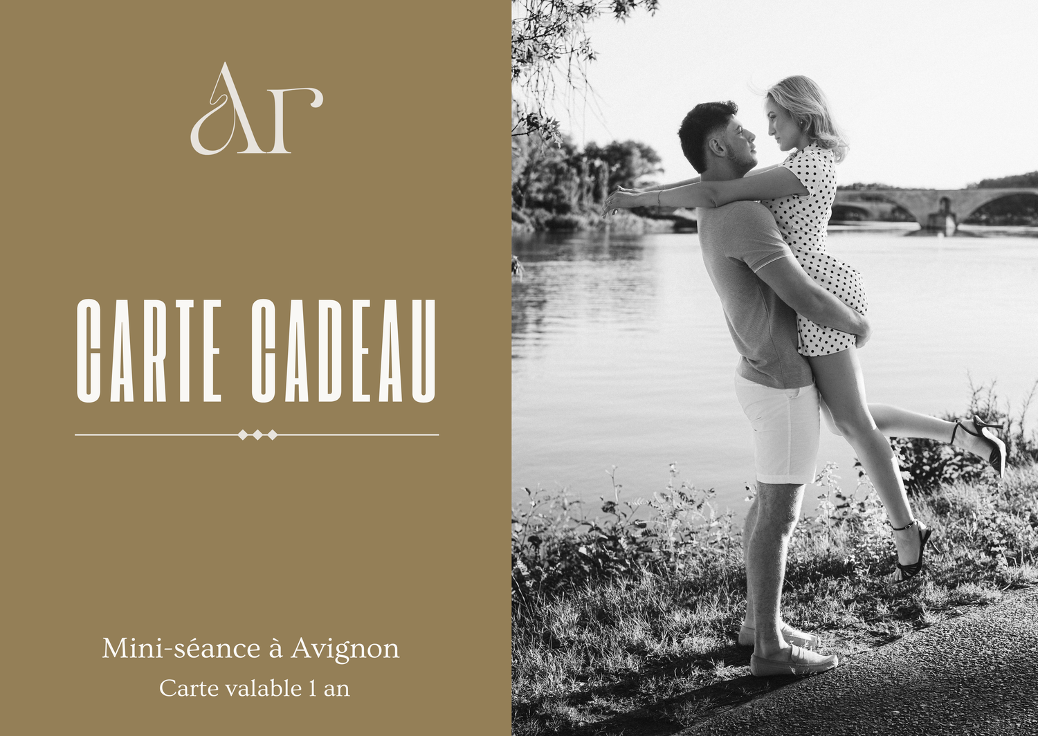 Carte cadeau mini-séance photo à Avignon, portrait de couple au bord du Rhône