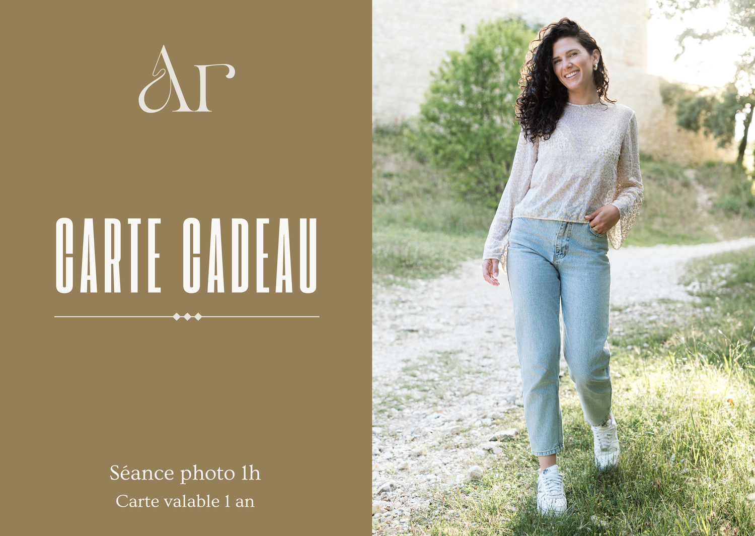 Carte cadeau séance photo portrait en extérieur avec Arnaud Robin, photographe à Avignon