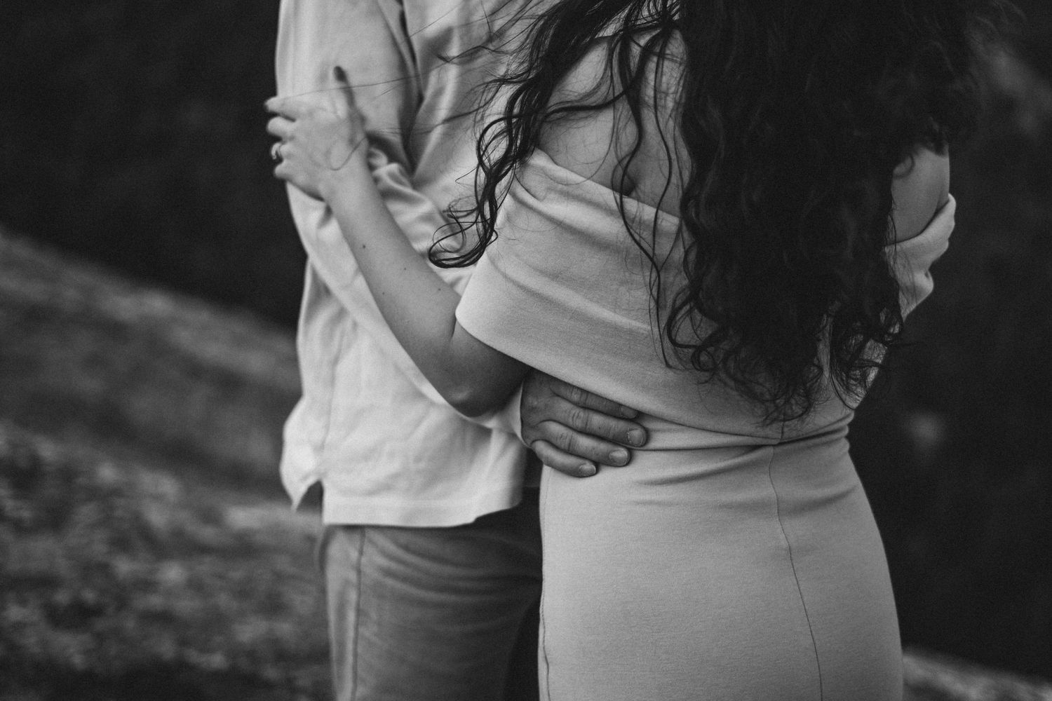 Black and white close-up of intimate moments in nature on mountain overlook in Manitou Springs.