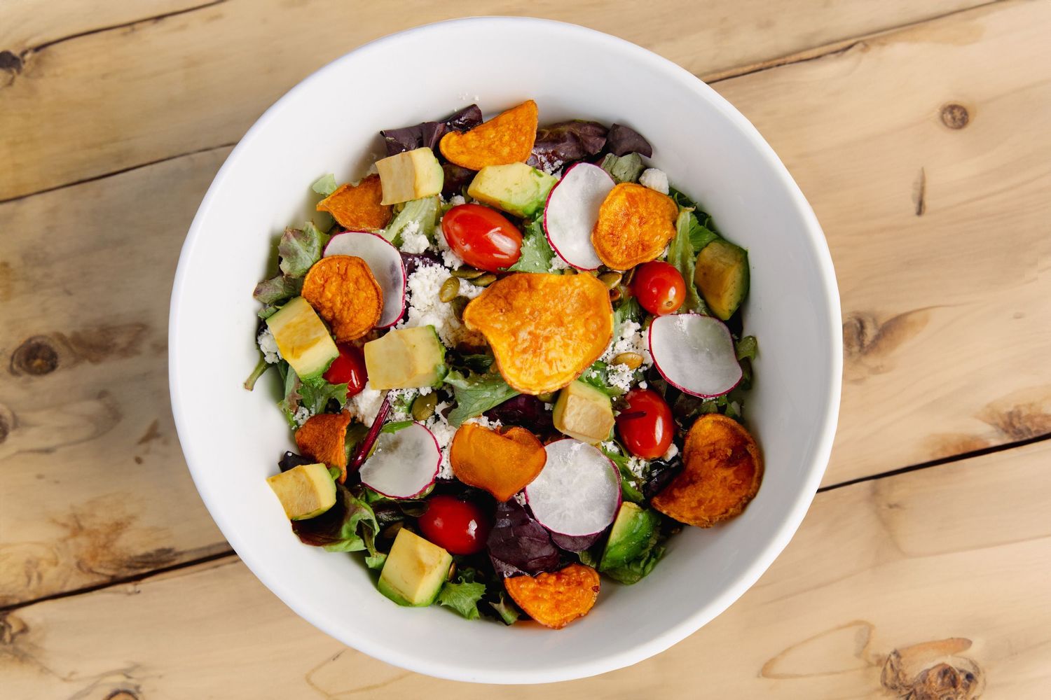 Salad flat lay with colourful ingredients overhead, Calgary commercial food photographer