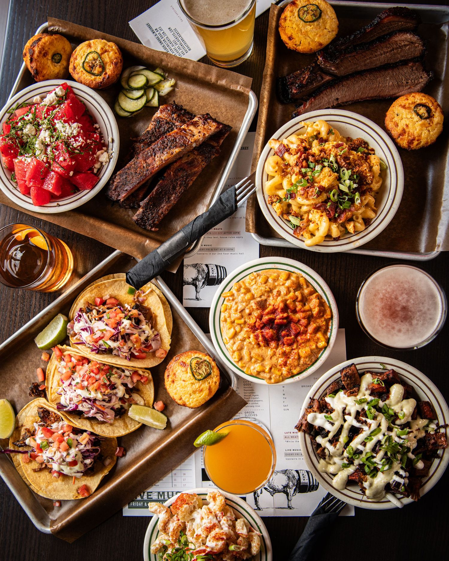 Texas BBQ flat lay with colourful ingredients overhead, Calgary commercial food photographer