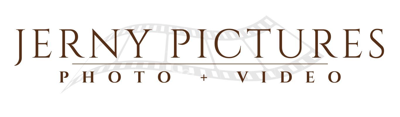 Jerny Pictures Photo and Video professional photography and videography studio logo in brown serif font.