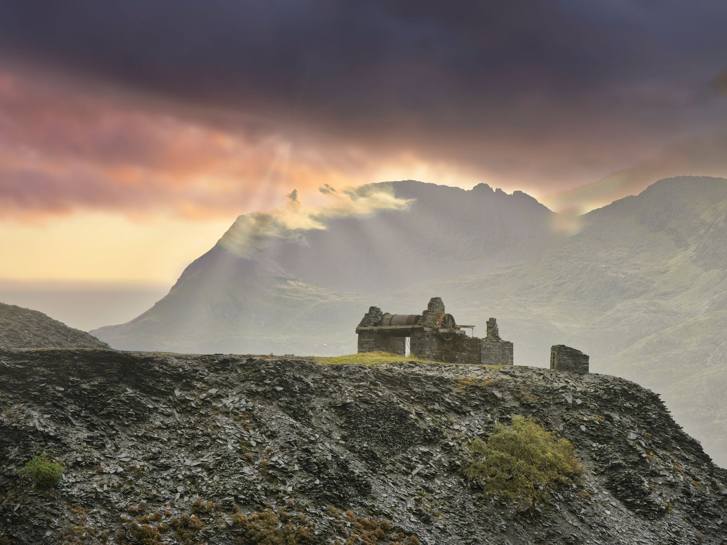 Snowdonia National Park in North Wales featuring rugged mountains, dramatic valleys, and old mining industries built high up in the mountain
