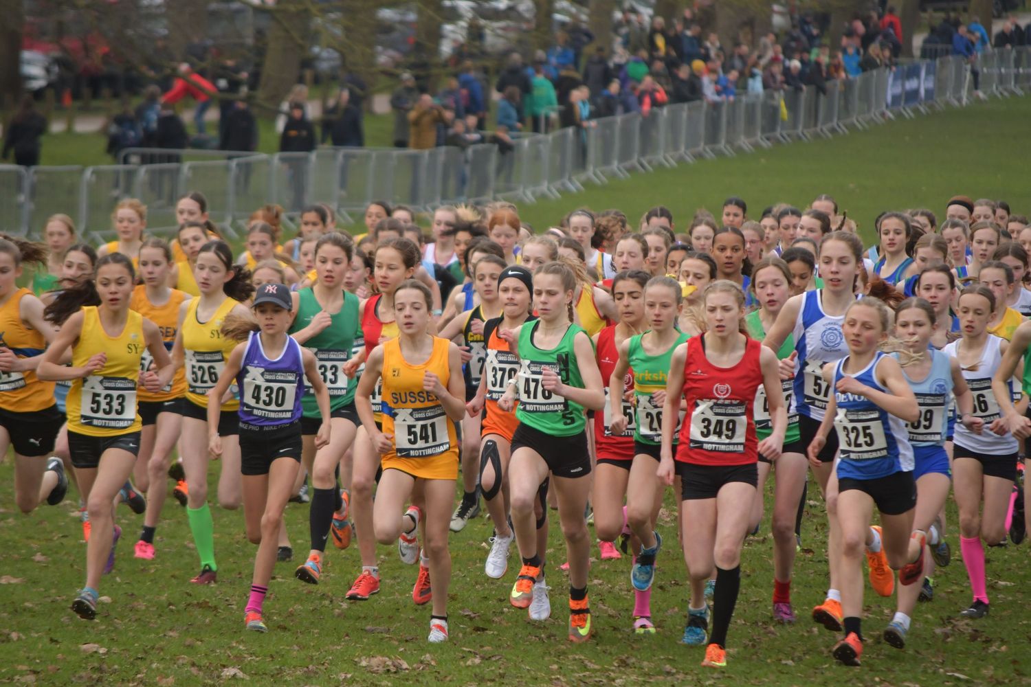 Mass start for the UK inter-county Cross country race in Nottingham 2024