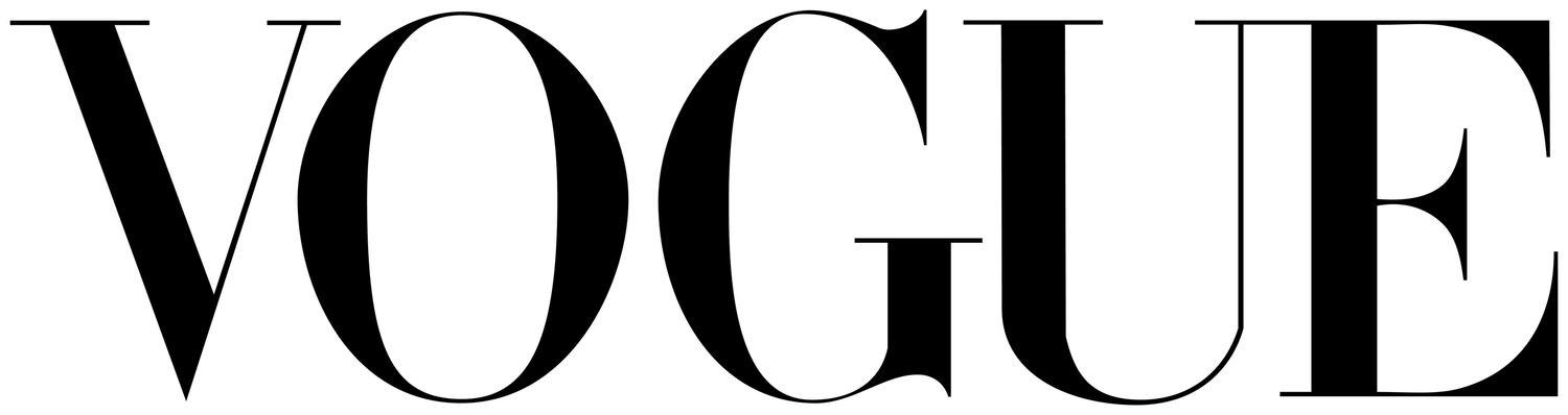Vogue magazine logo in bold black serif typography on white background.