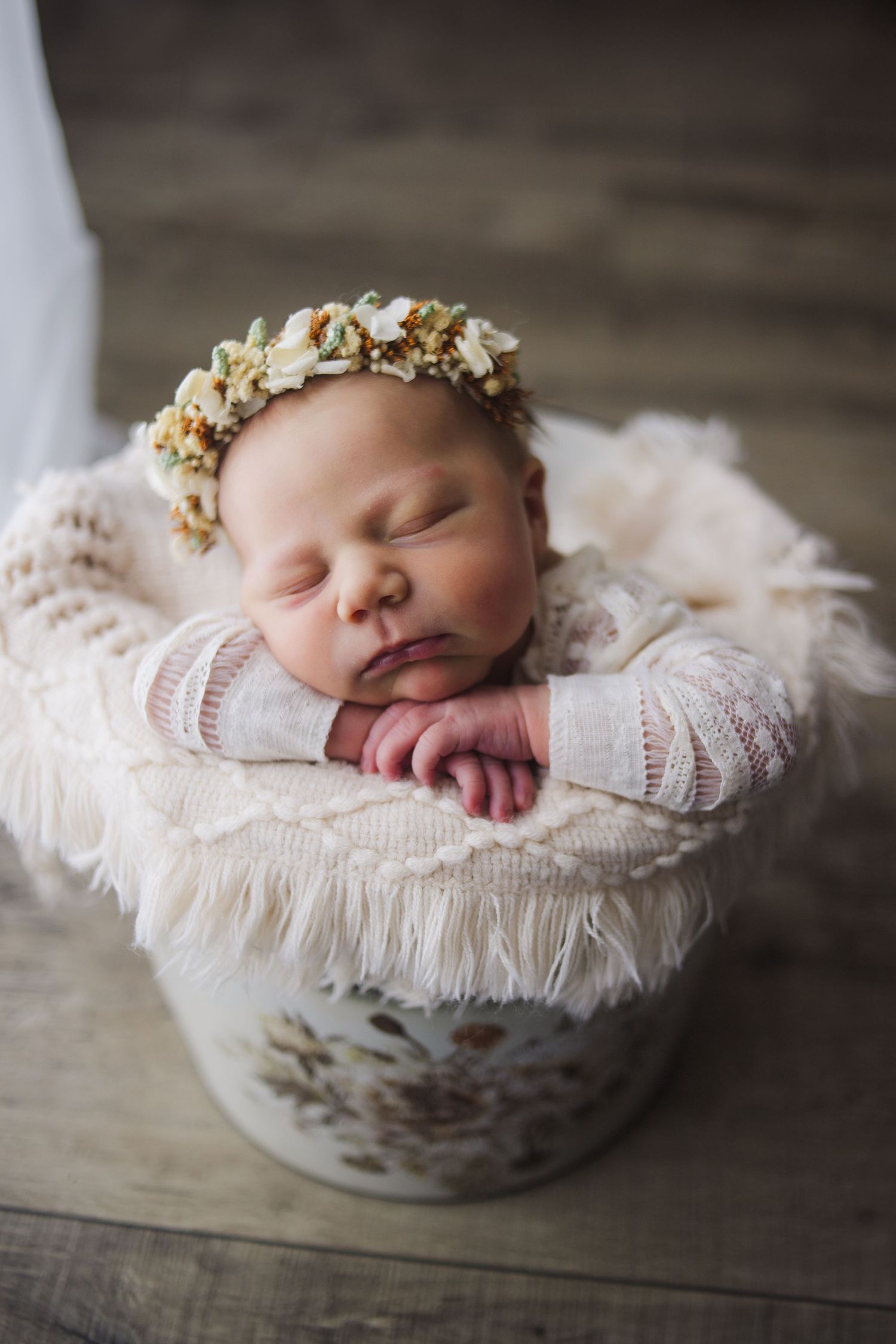 Wrapped newborn baby in neutral tones during Springfield MO studio session – Fairchild Photo Co