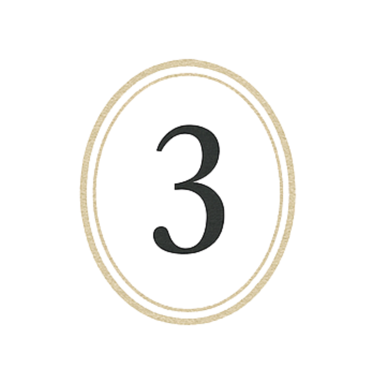 A group of gold-rimmed circular number badges arranged in a row against a white background.