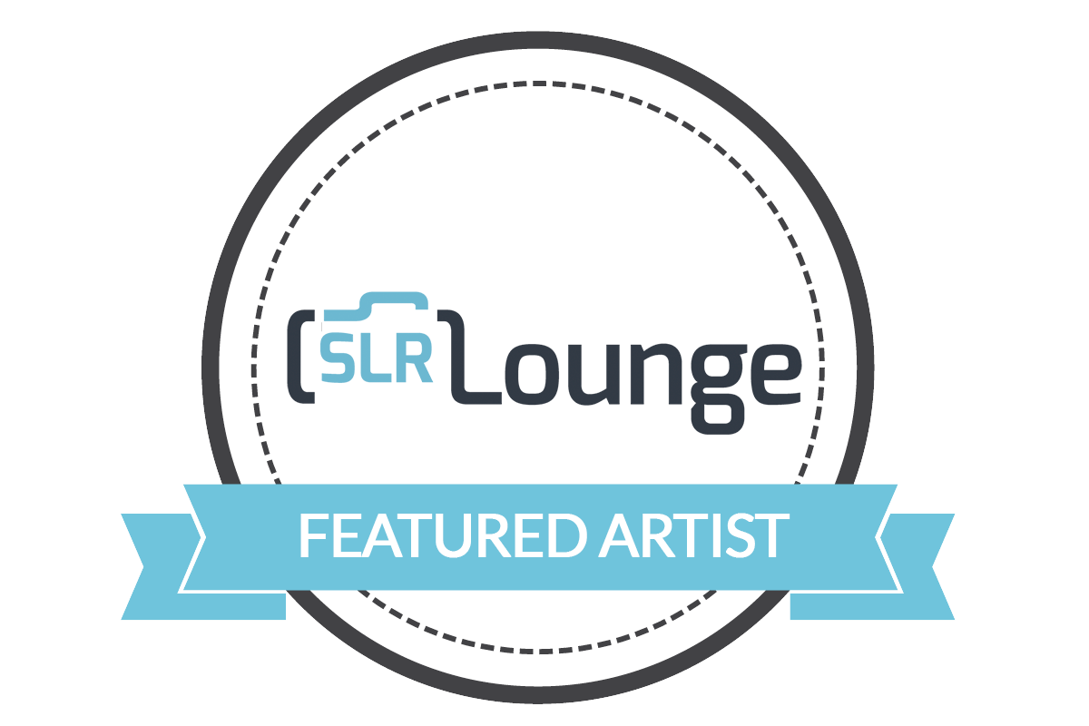 A circular logo badge for SLR Lounge with the text 'Featured Artist' on a light blue banner below.