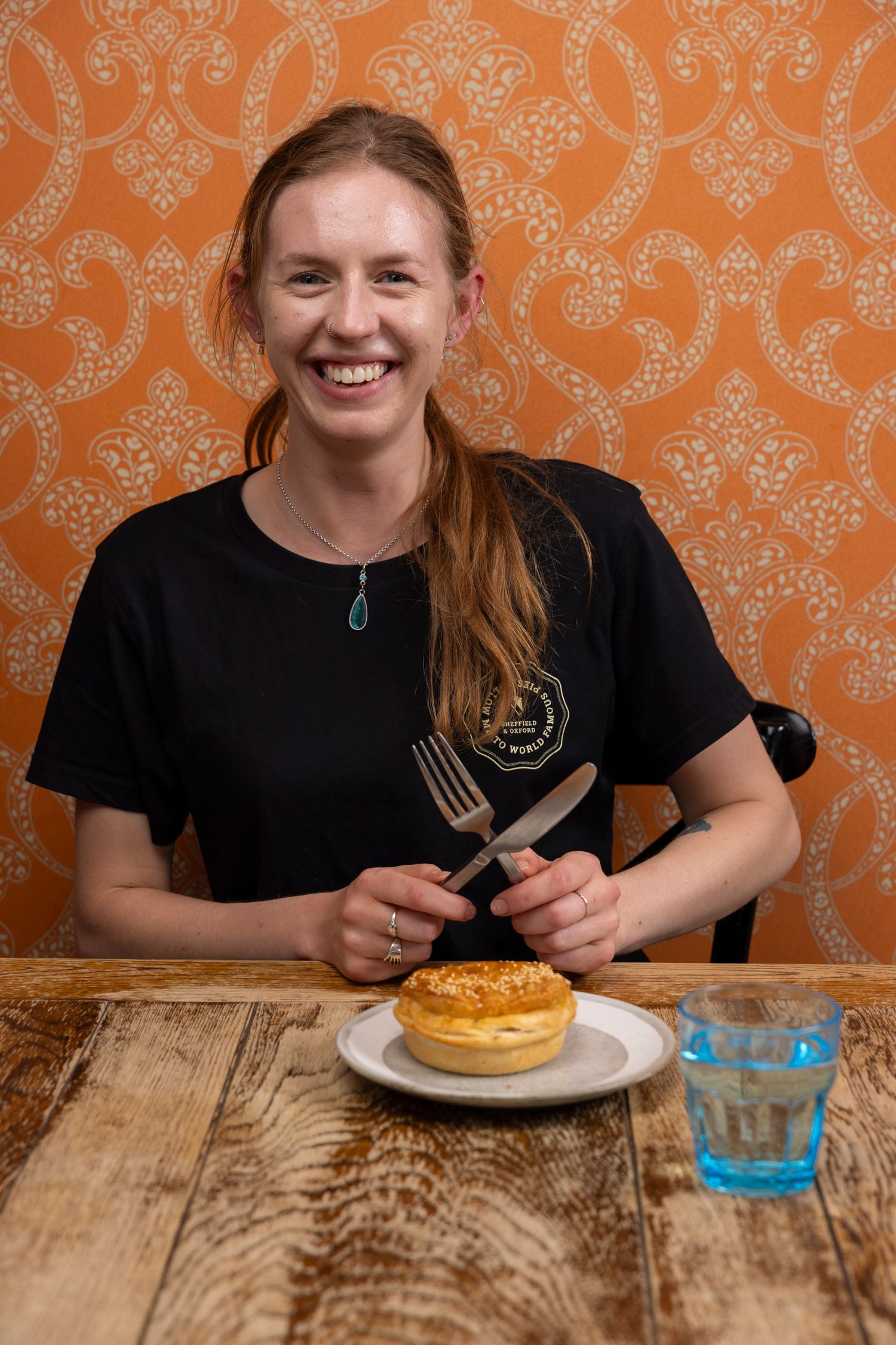 Creating an inviting dining scene with plated dessert and table settings.