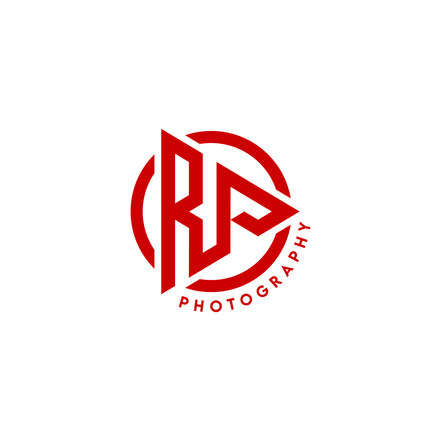 Red circular monogram logo design featuring RF letters in a modern style.