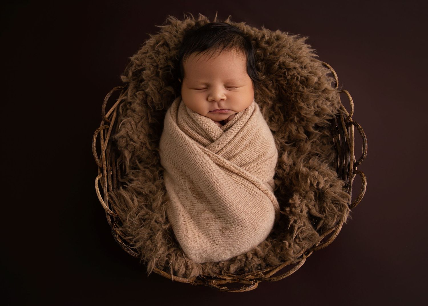 Studio newborn photo of baby swaddled in soft neutral tones by Utah photographer Leah Louviere