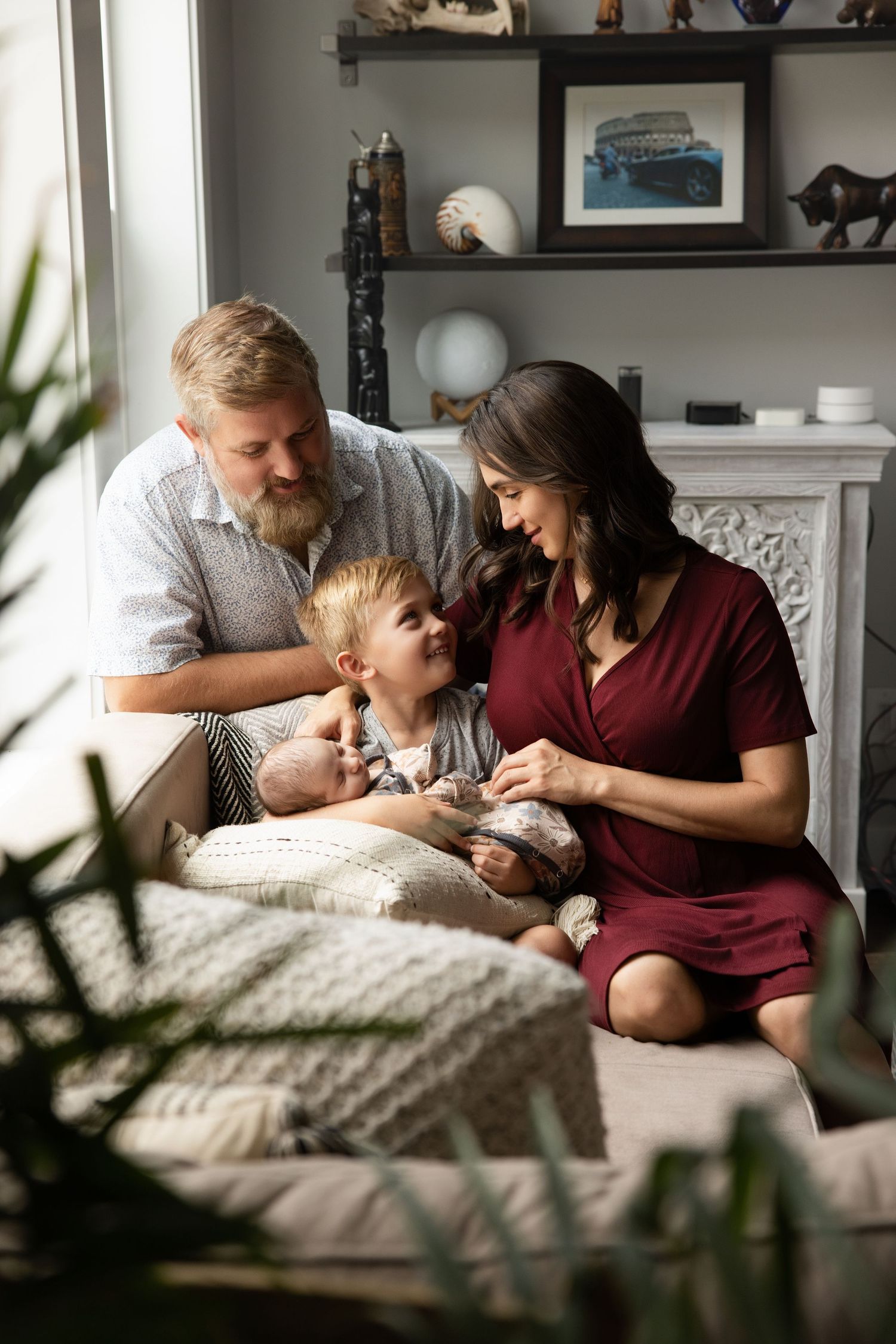 Newborn portraits with family in cozy Utah home