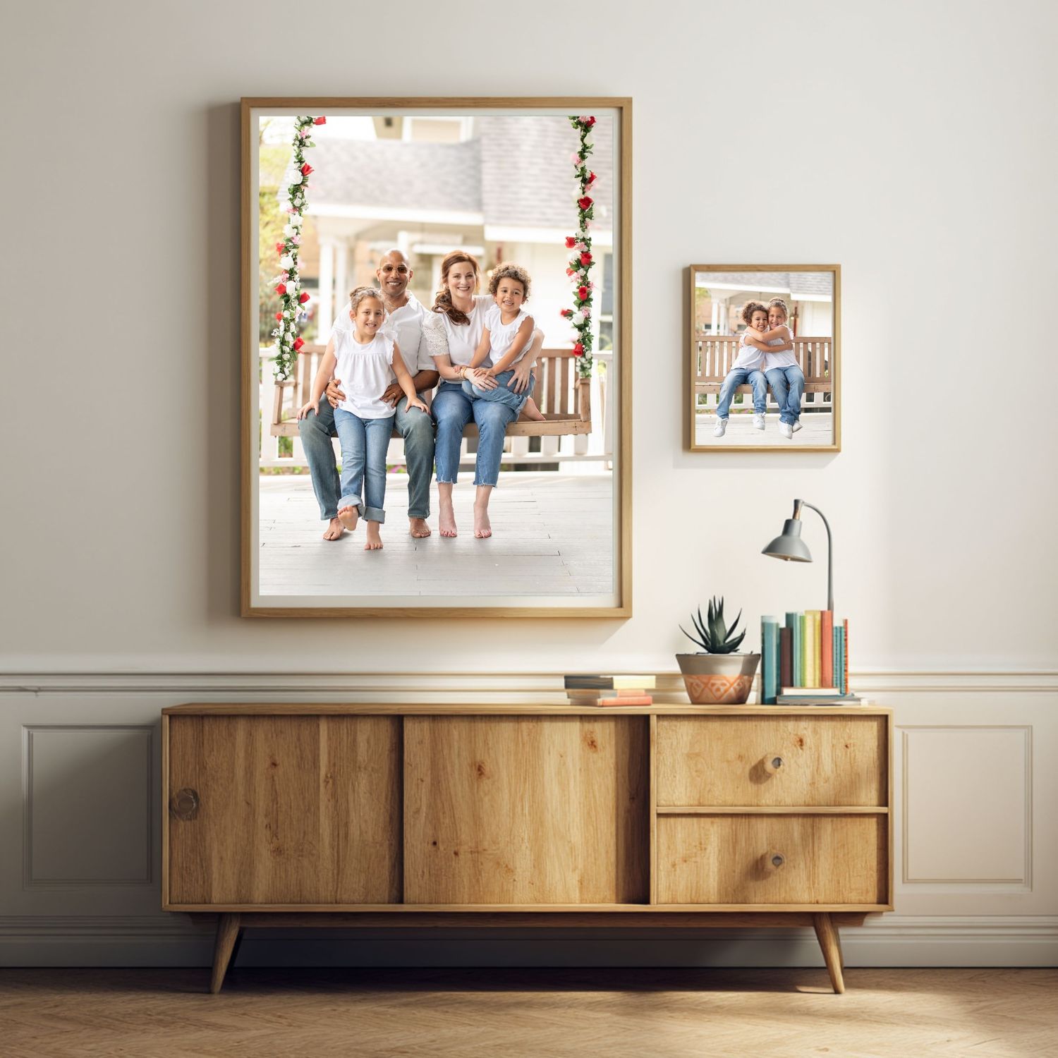 Artwork of a houston family that was taken at their home with a houston family photographer and printed out to become family wall art.
