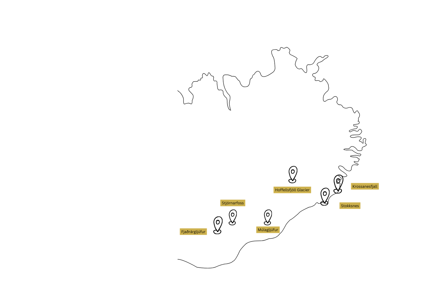 Simple outline map with route markers and destination points indicated.