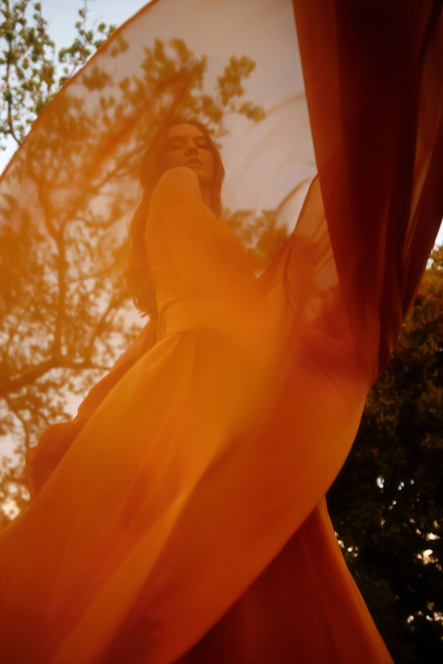 Orange and pink hues fill the sky during a beautiful sunset captured through a soft lens filter.