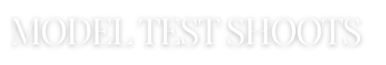 Black and white text graphic showing the words MODEL TEST SHOOTS in all capital letters.