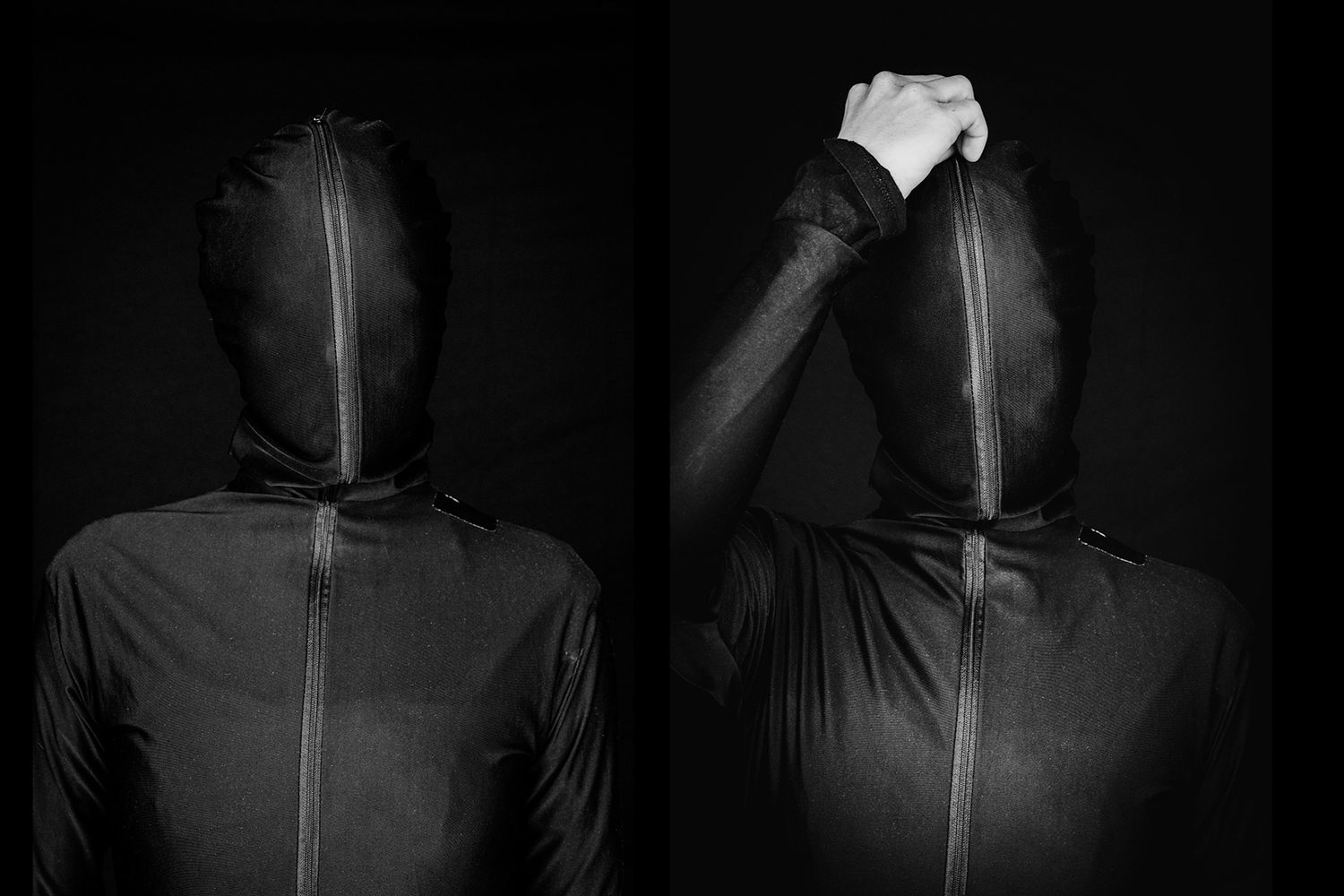 Doppelporträt einer Schauspielerin und Pantomimin, fotografiert von Jenny Jacoby – ein Spiel mit Identität, Enthüllung und Ausdruck.