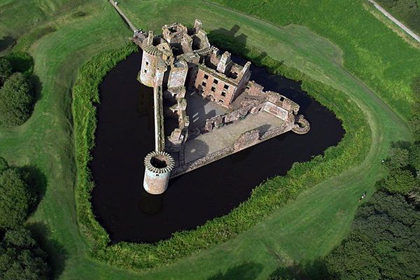 Caerlaverock Castle pictured from above, Dumfries and Galloway
