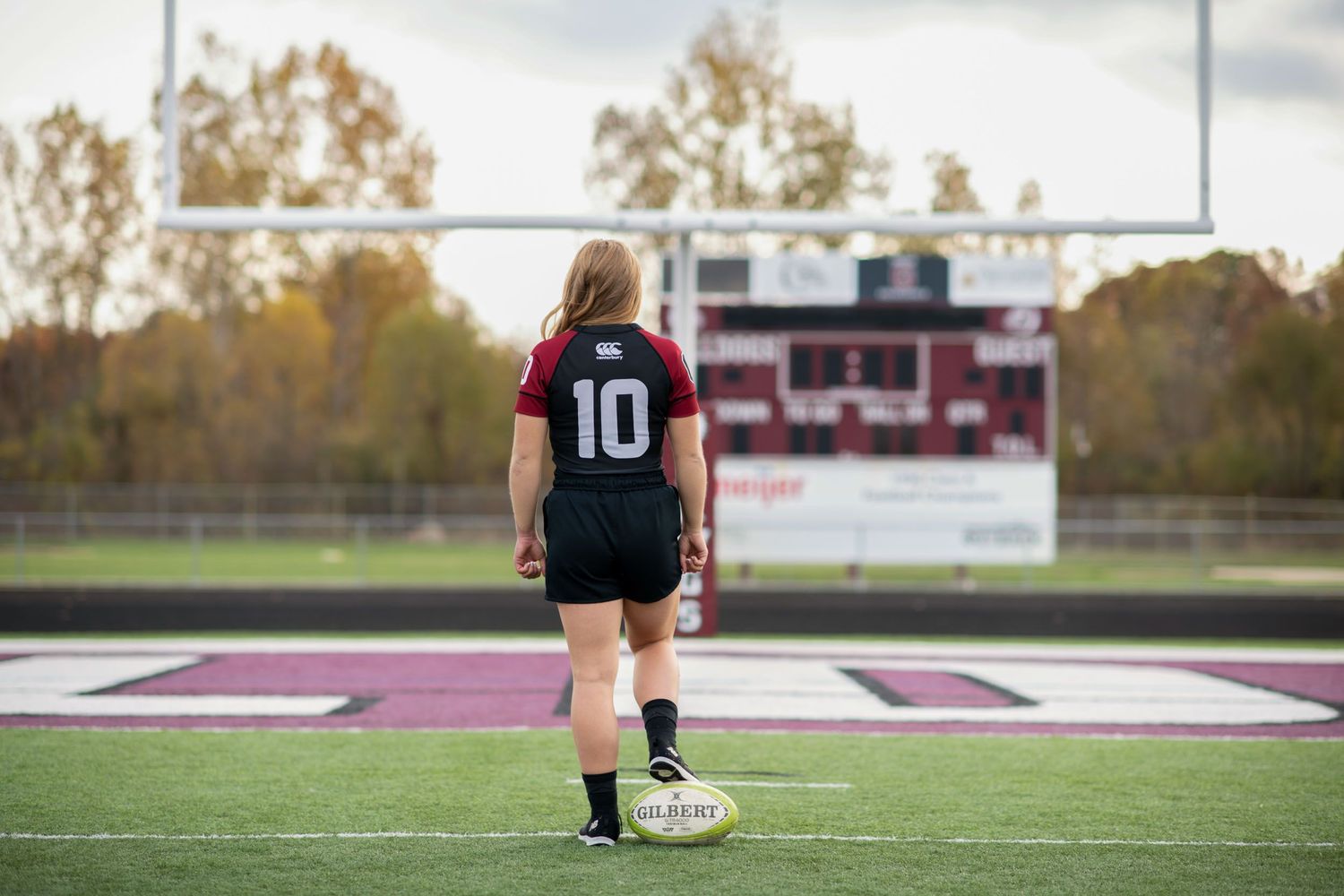 Athletic field photo series featuring rugby equipment and jerseys.
