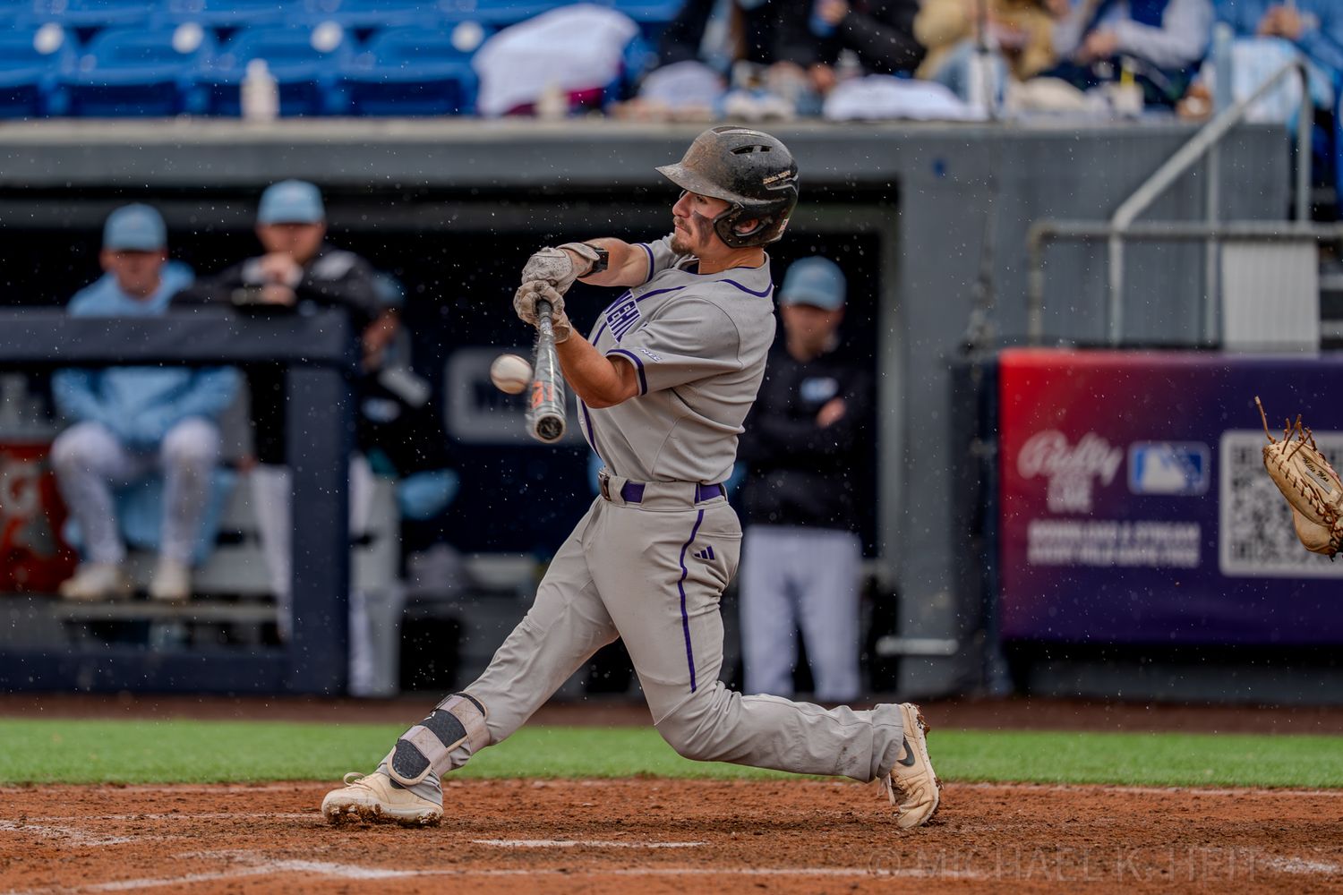 Baseball players in action during various batting and fielding plays.