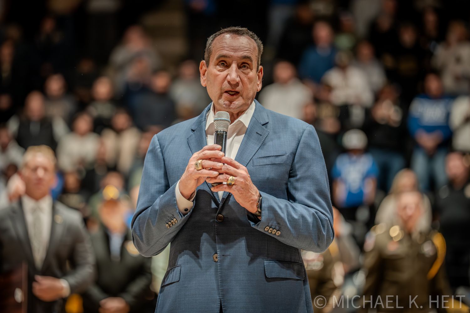 Coach K (Mike Krzyzewski) was honored by his alma mater, West Point, in November 2025 with a banner