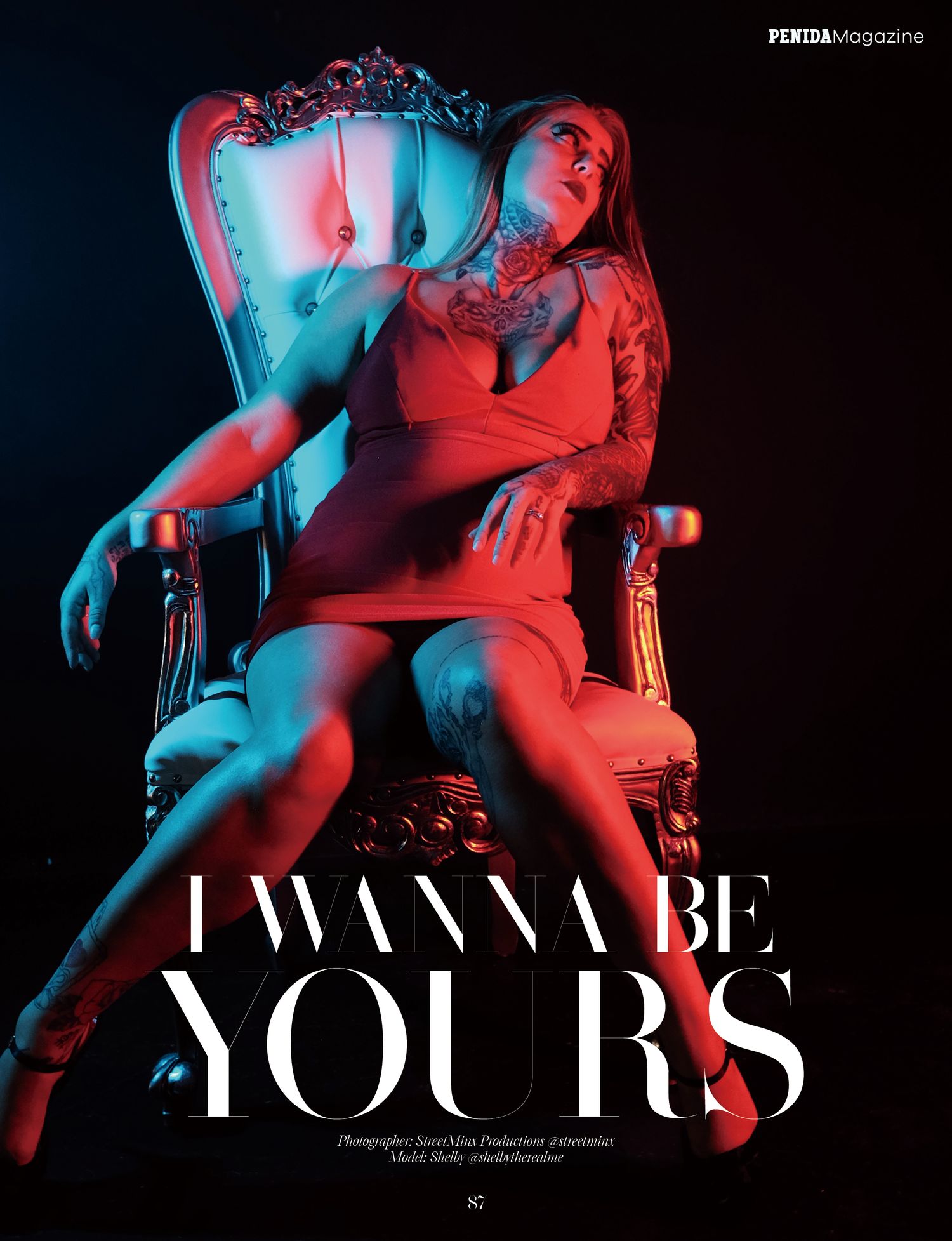Magazine spread with 'I WANNA BE YOURS' text overlay and dramatic lighting.