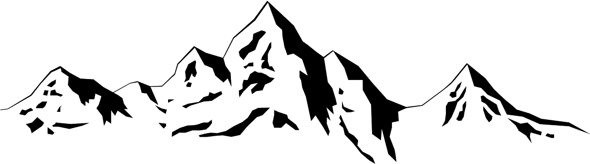Simple line drawing of a mountain range silhouette with multiple peaks against a plain background.